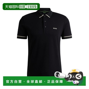 黑色 自营 衫 Polo 美国奥莱直发 boss对比色饰边双面棉修身