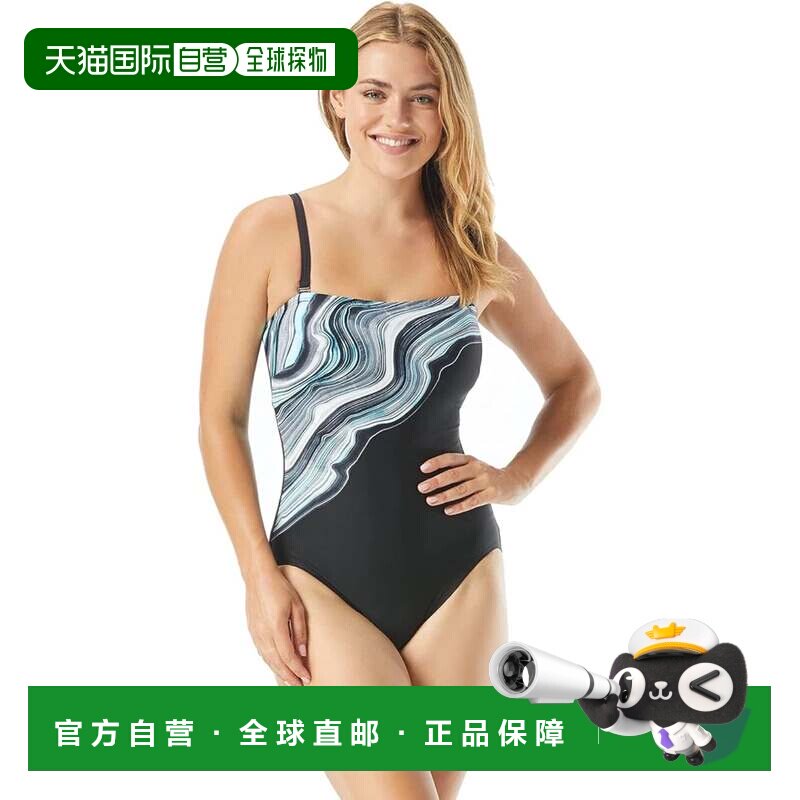 自营Coco Reef蓝色Grotto Galena泳衣女黑色印花一件FROG478-黑色