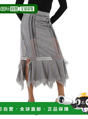 自营 Burberry女士云灰色Chantilly蕾丝羊毛针织裙-云灰色 美国奥