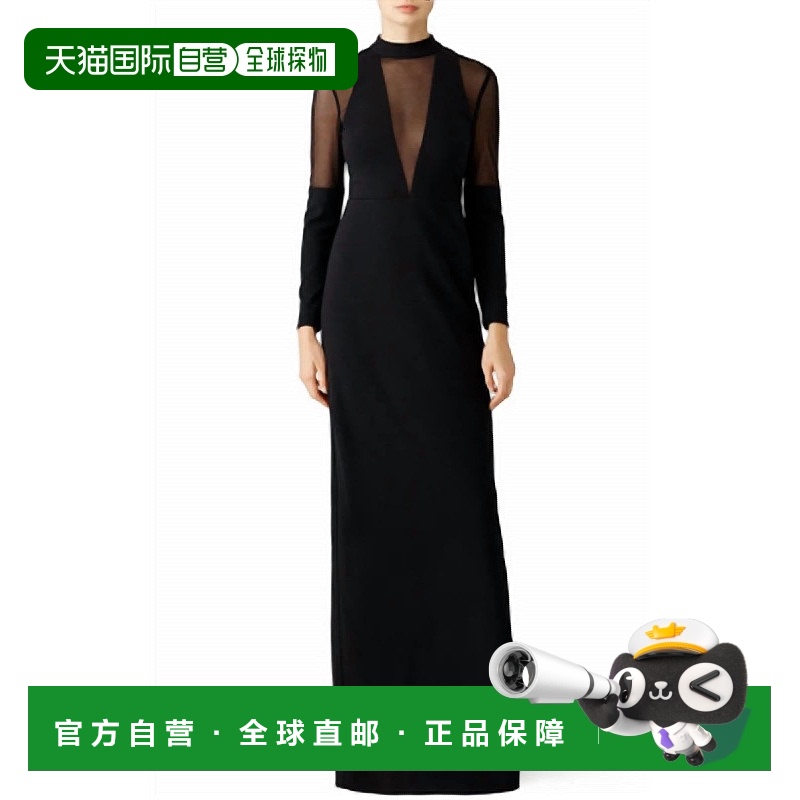 自营 nicole millerSheer Long Sleeve Dress With Plunging Neck