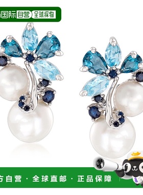 自营 Ross-Simons 6-8.5 毫米养殖珍珠和天蓝色托帕石和伦敦蓝托