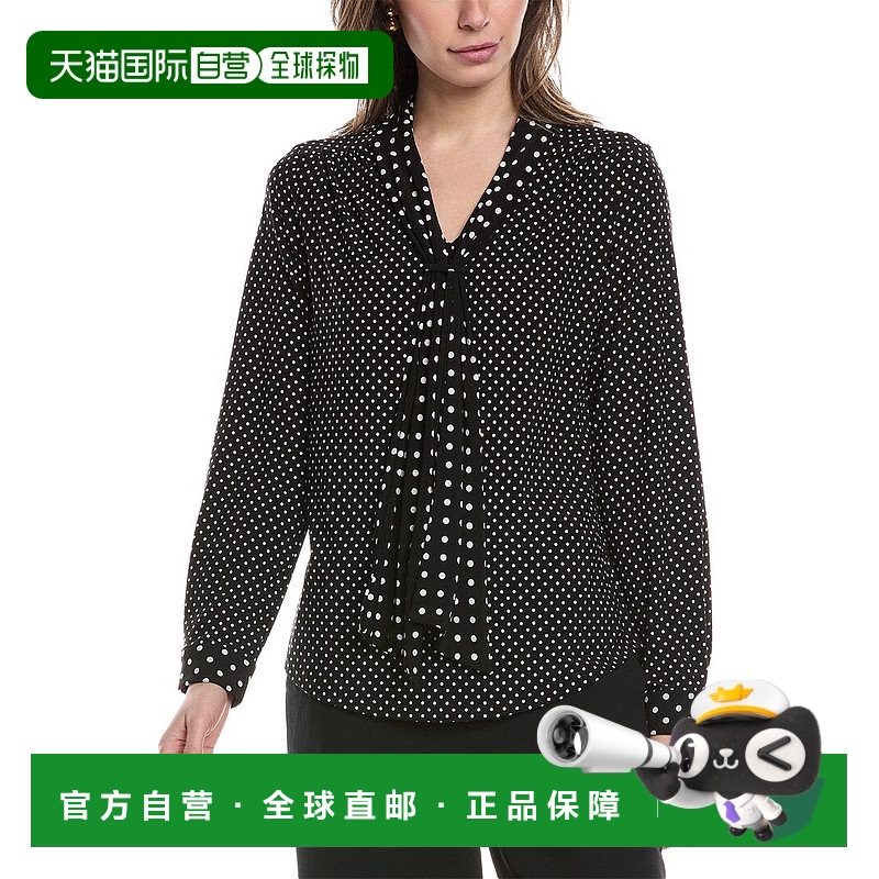 自营 Anne Klein Scarf Top - black 美国奥莱直发长袖上衣女装