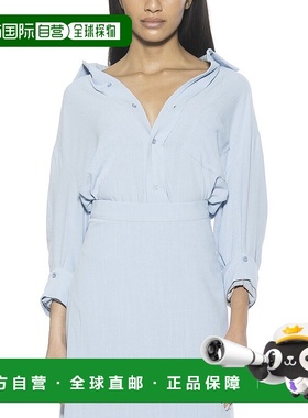 自营Alexia Admor琥珀色亚麻混纺衬衫-蓝色 美国奥莱直发