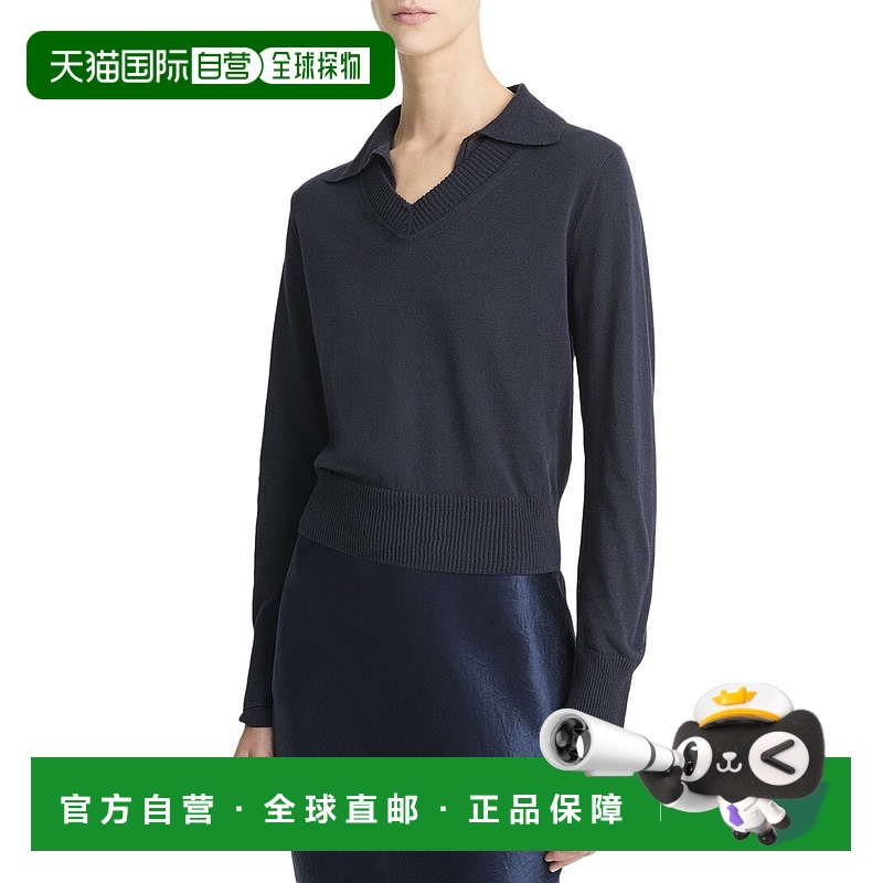 自营Vince Fine双层领套头衫-蓝色 美国奥莱直发