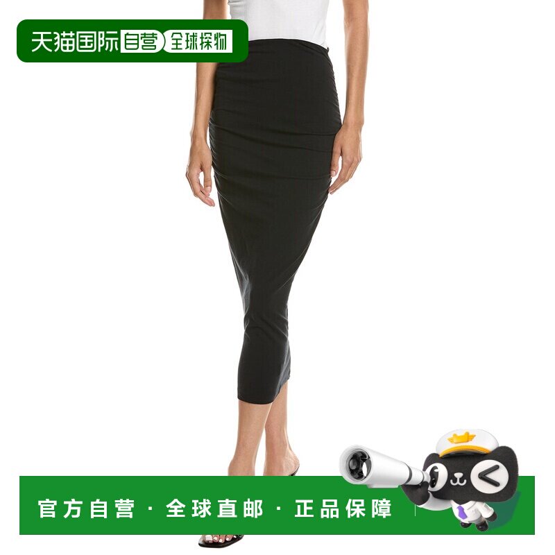 自营James Perse褶边半身裙-黑色包臀裙 美国直发奥莱