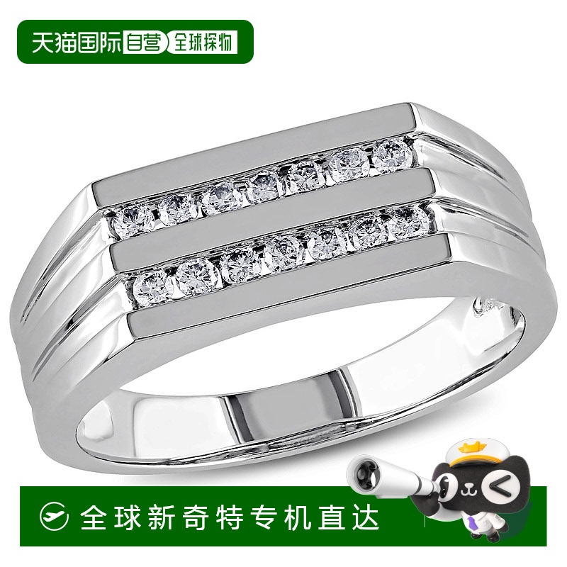 美国直邮Julianna B男士戒指白金闭口式设计感简约潮流1/3 CT TW