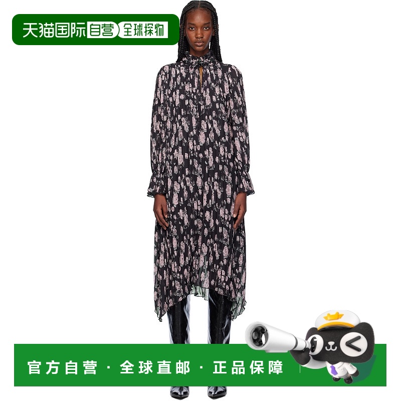 1h可退 香港直邮潮奢 GANNI 甘尼 女士 黑色 Floral Printed Plea