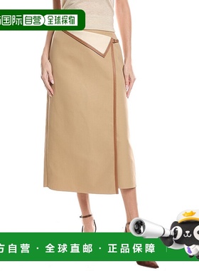 自营Lafayette 148 New York Overlap Leather-Trim Midi Skirt -