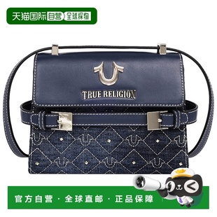 自营True Religion Studded Denim Flap Crossbody Bag - dark de