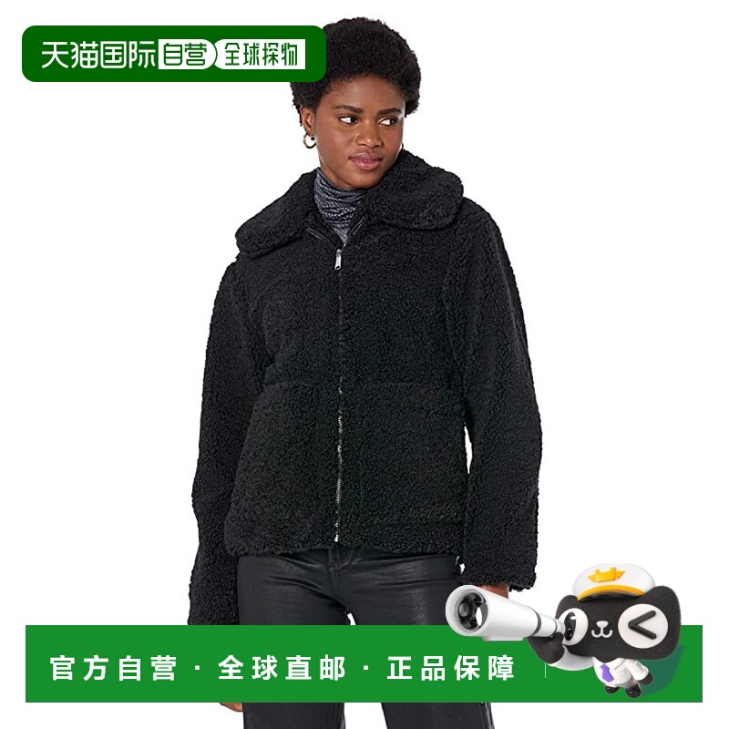 自营Sam Edelman Teddy Coat Women's Black Fleece Patch Pocket