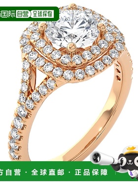 自营 pompeii3经认证的 2 1/5 克拉垫形光环钻石订婚戒指 14k 黄