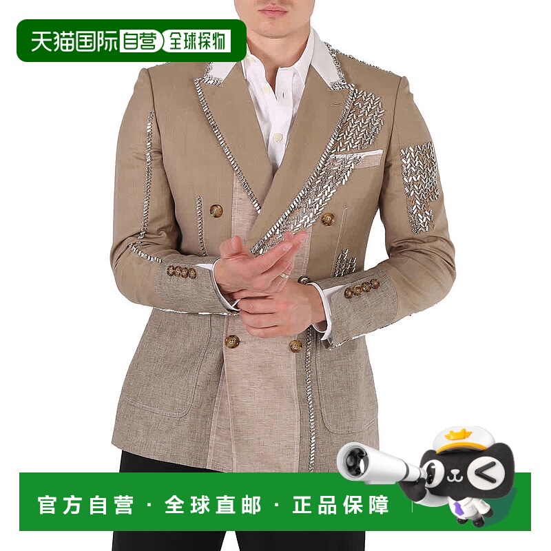 自营 Burberry男式山核桃混杂水晶刺绣羊毛混纺外套，品牌尺码524