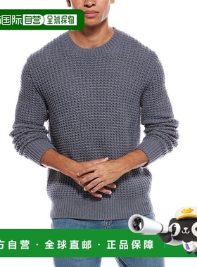 自营Vince Macro华夫格羊毛和羊绒混纺圆领毛衣-蓝色 美国奥莱直