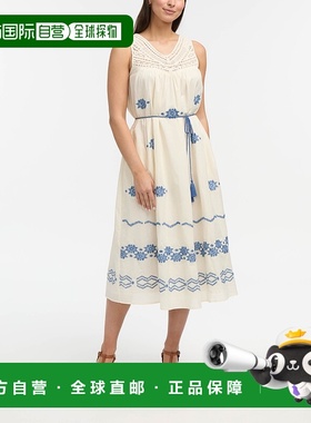自营Ellen Tracy女式钩针刺绣长裙-奶油色 美国奥莱直发新款