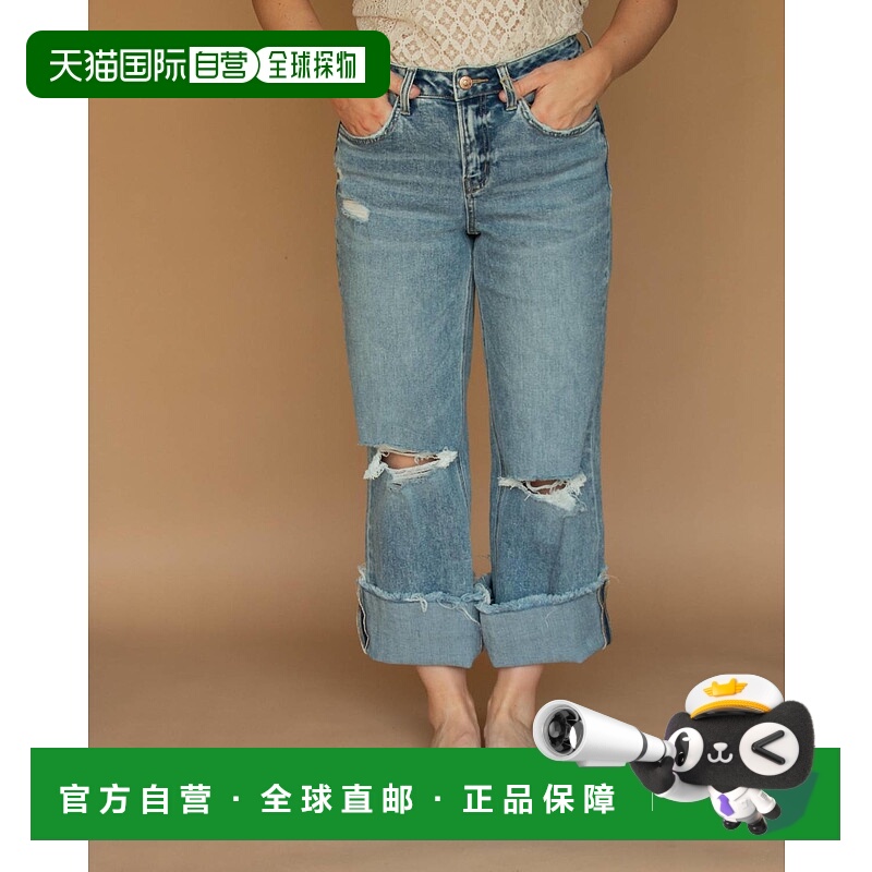 自营flying monkey凸轮受损裁剪牛仔裤轻洗-轻洗 美国奥莱直发