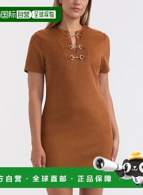 自营 Ellen Tracy女式仿麂皮金属细节连衣裙-干邑 美国奥莱直发