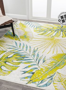 jonathan y Monstera 热带树叶象牙色/绿色区域地毯 - 象牙色/绿