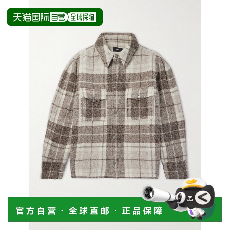 1h可退 香港直邮潮奢 Alanui 男士 格纹磨毛羊毛羊驼毛衬衫式衬衫