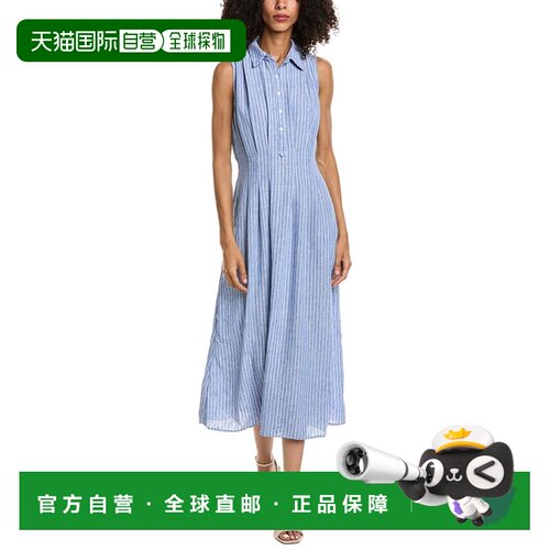 自营Max Studio无袖前褶衣领中长款连衣裙-蓝色 美国奥莱直发