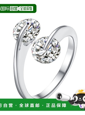自营 GENEVIVE 925 纯银立方氧化锆两石订婚戒指 - 银白色 美国奥