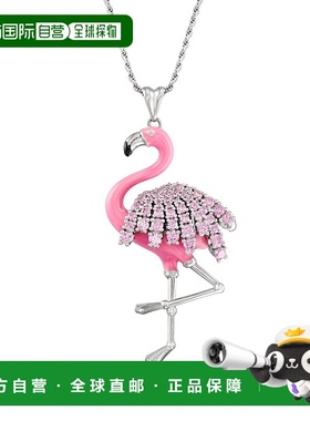 自营 Ross-Simons 925 纯银粉红色 CZ 火烈鸟吊坠项链配粉色珐琅