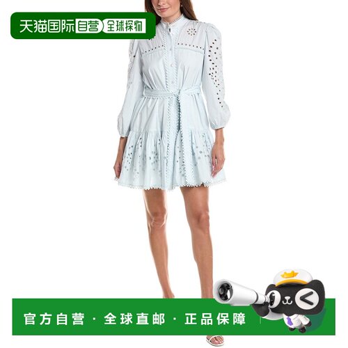 自营avec les filles与女孩的英语刺绣衬衣连衣裙-冰蓝色 美国奥