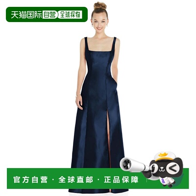 自营alfred sung无袖方领公主线礼服，带口袋 - 午夜海军蓝 美国