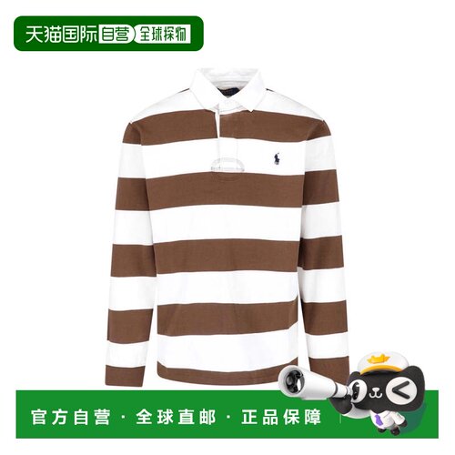 自营polo ralph lauren棕色条纹橄榄球棉质polo衫-棕色 美国奥莱