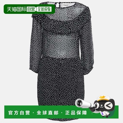 自营Ganni Black Polka Dotted Crepe Belleville Short Dress -