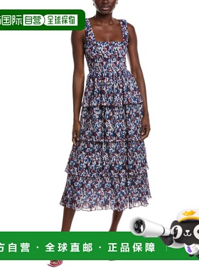 自营GANNI Pleated Georgette Flounce Smock Midi Dress - multi