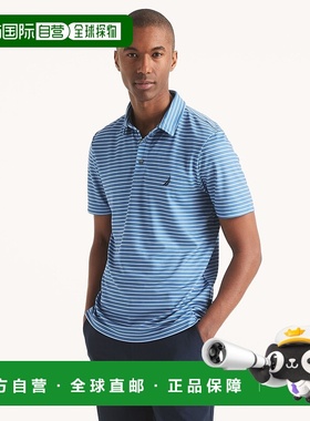 自营 Nautica男式Navtech条纹经典合身翻领针织衫-皇冠蓝 美国奥