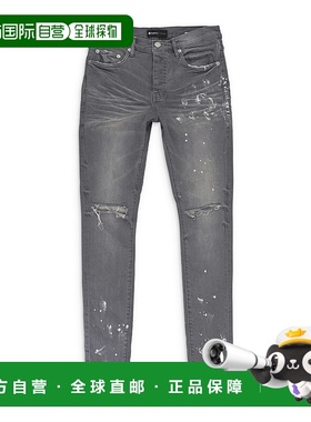 自营purple brandWORN KNEE SLIT GREY SKINNY JEANS - gray 【美