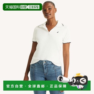 美国奥莱直发 亮白色 自营Nautica女式 扇形Johnny领马球衫