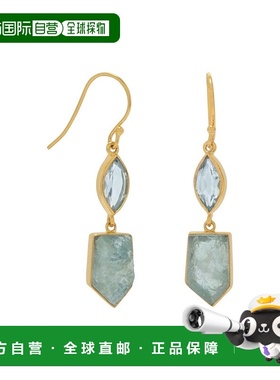 自营 liv oliver18k 刻面蓝色托帕石和海蓝宝石吊式耳环 - 蓝色