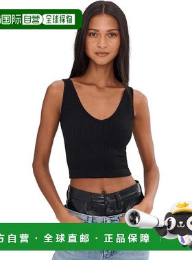 自营Women's Free People Solid Rib Brami Top Black Stretch V-