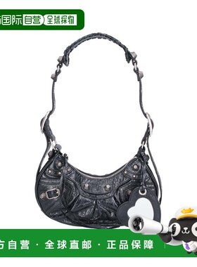 自营balenciaga黑色纹理皮革新月形手提包-黑色 美国奥莱直发