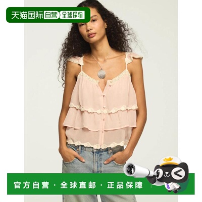 自营lucky brandLucky品牌女蕾丝边饰飘动背心-浅粉色 美国奥莱直
