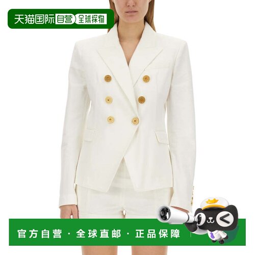 自营balmainDouble-Breasted Six-Button Jacket - white 美国奥