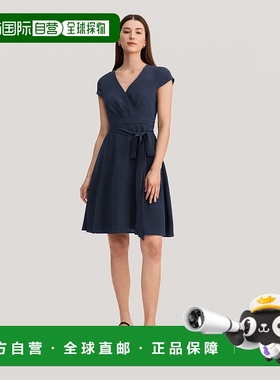 自营 lilysilkFigure Flattering Silk Wrap Dress navy blue 美