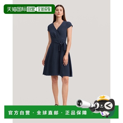 自营 lilysilkFigure Flattering Silk Wrap Dress navy blue 美
