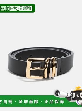 自营guessTwo-Tone Metal Loops Faux-Leather Belt - black snak