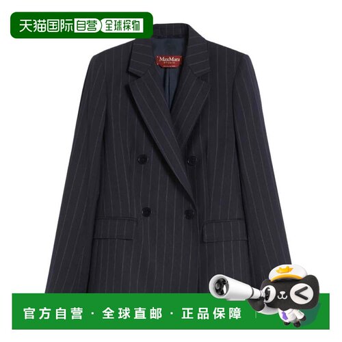 自营max mara合身剪裁的双排扣西装外套，细条纹-黑色 美国奥莱直