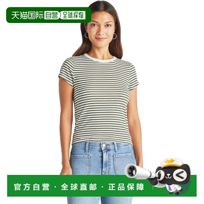 自营splendid锦绣Candice t恤女橄榄条纹亚麻混纺帽袖FROG481-绿