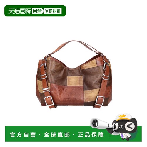 自营diesel棕色拼接皮革d-one中号托特包-棕色 美国奥莱直发