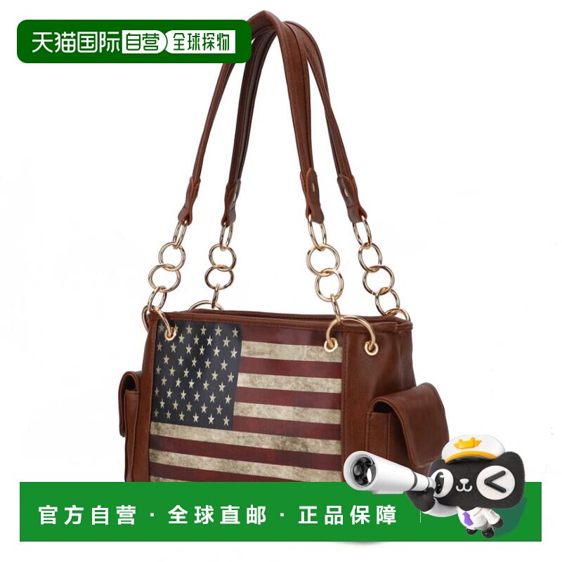 自营mia k collectionAlaina 纯素皮革女式国旗单肩包 - 棕褐色
