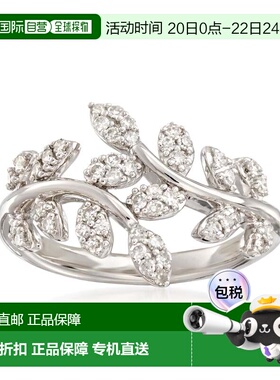 自营 925 纯银 Ross-Simons 钻石月桂叶绕行戒指 白色 美国奥莱直