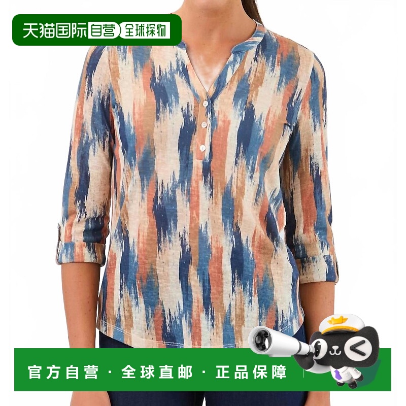 自营fdj3/4 Sleeve Henley Top, Botany Patchwork In Catalyst -