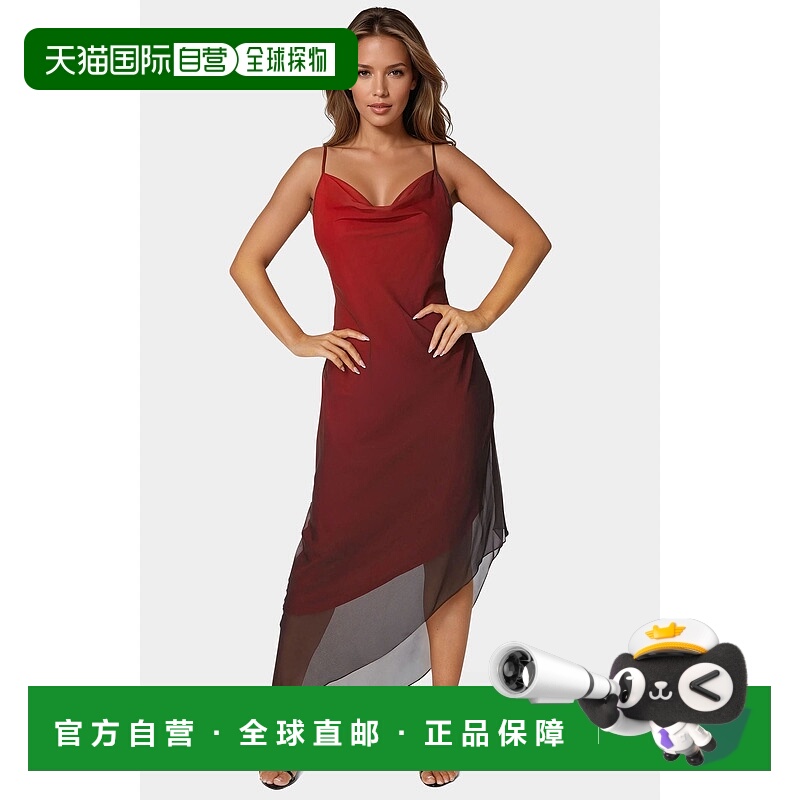 自营Bebe Women's Ombre Chiffon Cowl Dress - black/red 美国奥