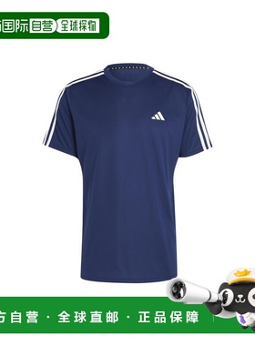 自营 adidas 3-Stripes 三条纹拼色圆领短袖T恤 男款 深蓝色