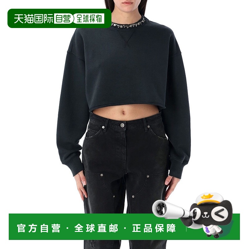 自营golden gooseCropped Fleece Crew Neck Crystal Sweatshirt